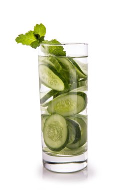 Infused fresh fruit water of cucumber. isolated over white
