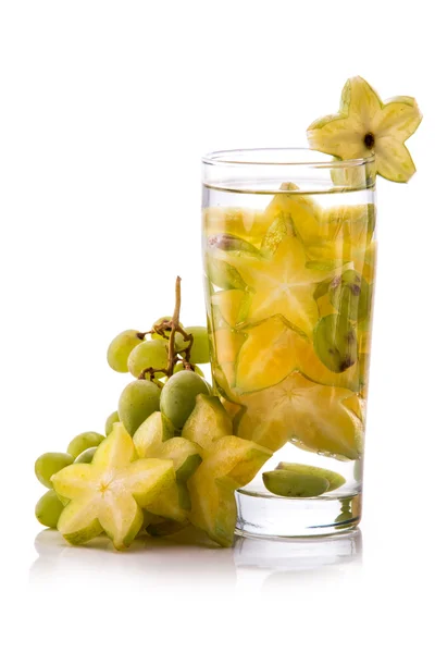 Infused fresh fruit water  starfruit and grape. isolated over wh — Stock Photo, Image