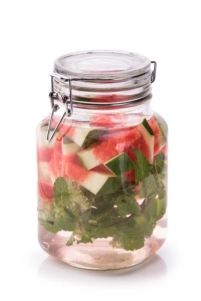 Infused fresh fruit water watermelon, starfruit and mint.isolate — ストック写真