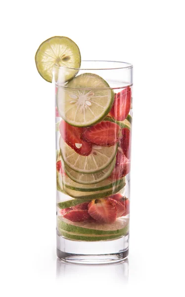 Infused fresh fruit water strawberry and lime. isolated over whi — Stock Fotó