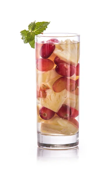 Infused fresh fruit water grape and pineapple. isolated over whi — Stock Photo, Image