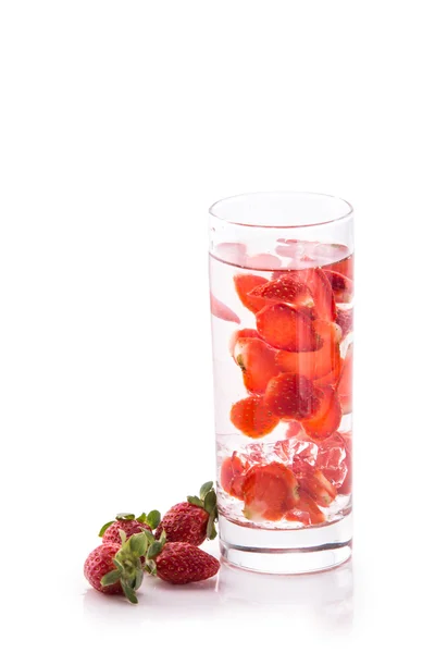 Infused fresh fruit water of strawberry. isolated over white — ストック写真