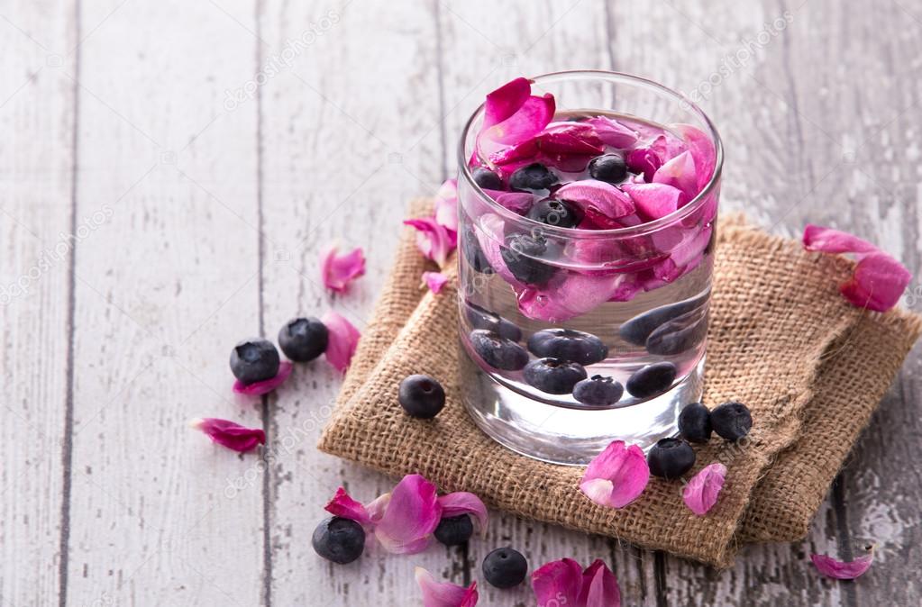 fresh fruit Flavored infused water mix of blueberry and rose