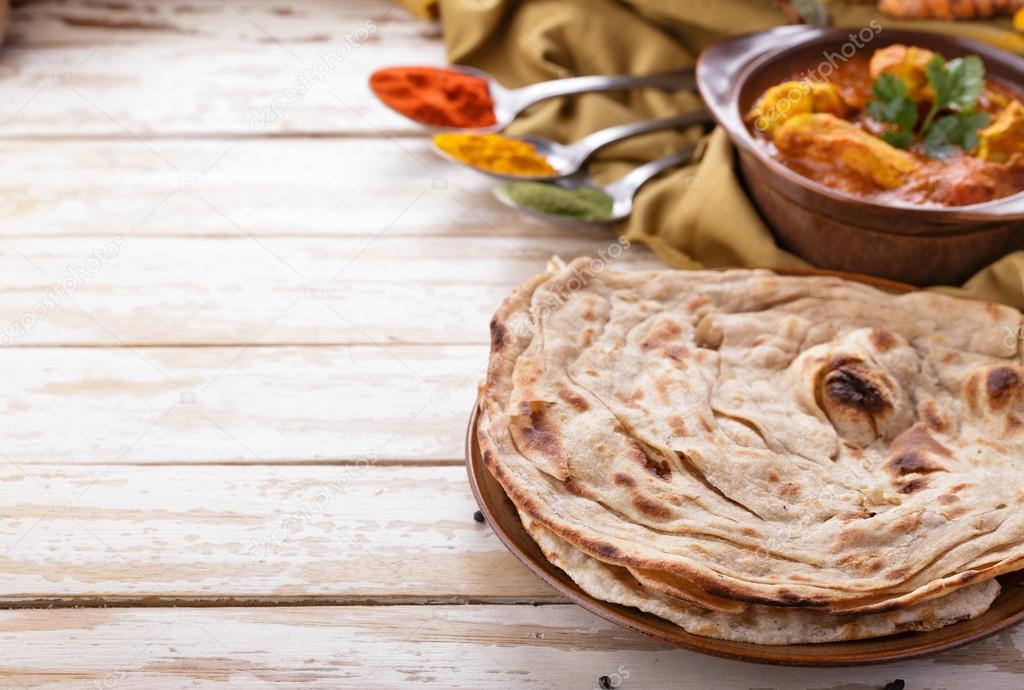 indian prata bread and chicken curry