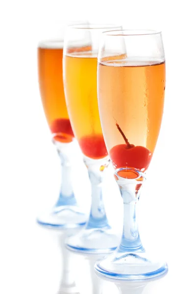 Three glass of flavoured cocktail with cherry inside — Stock Photo, Image