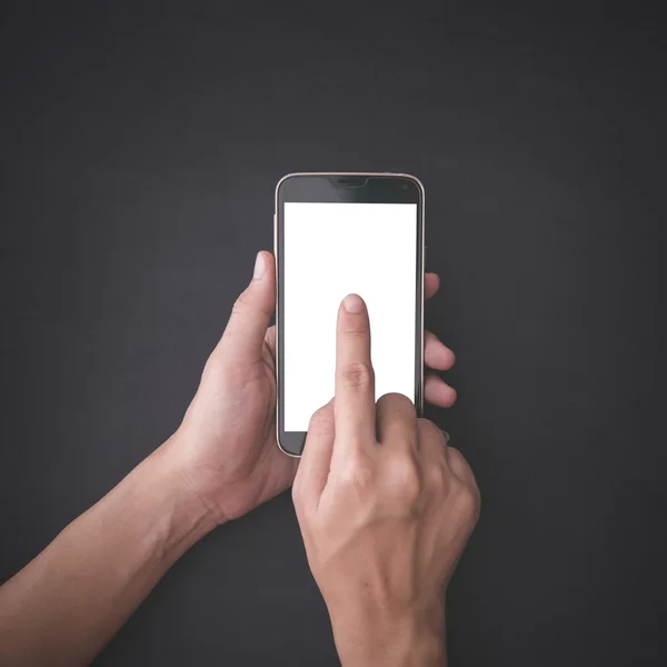 Finger premendo uno smartphone, mock up — Foto Stock