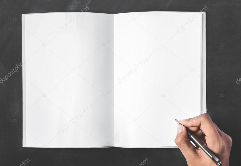 Open Book With Blank Page And Hands Holding A Pen Stock Photo By ©Odua  82781418