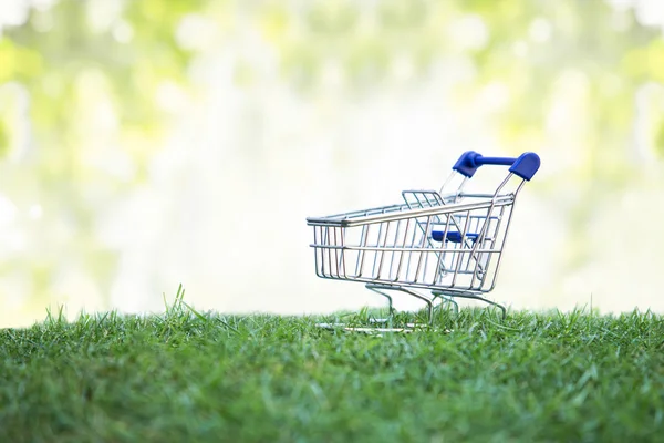 Carrello su erba verde, concetto di Green Shopping — Foto Stock