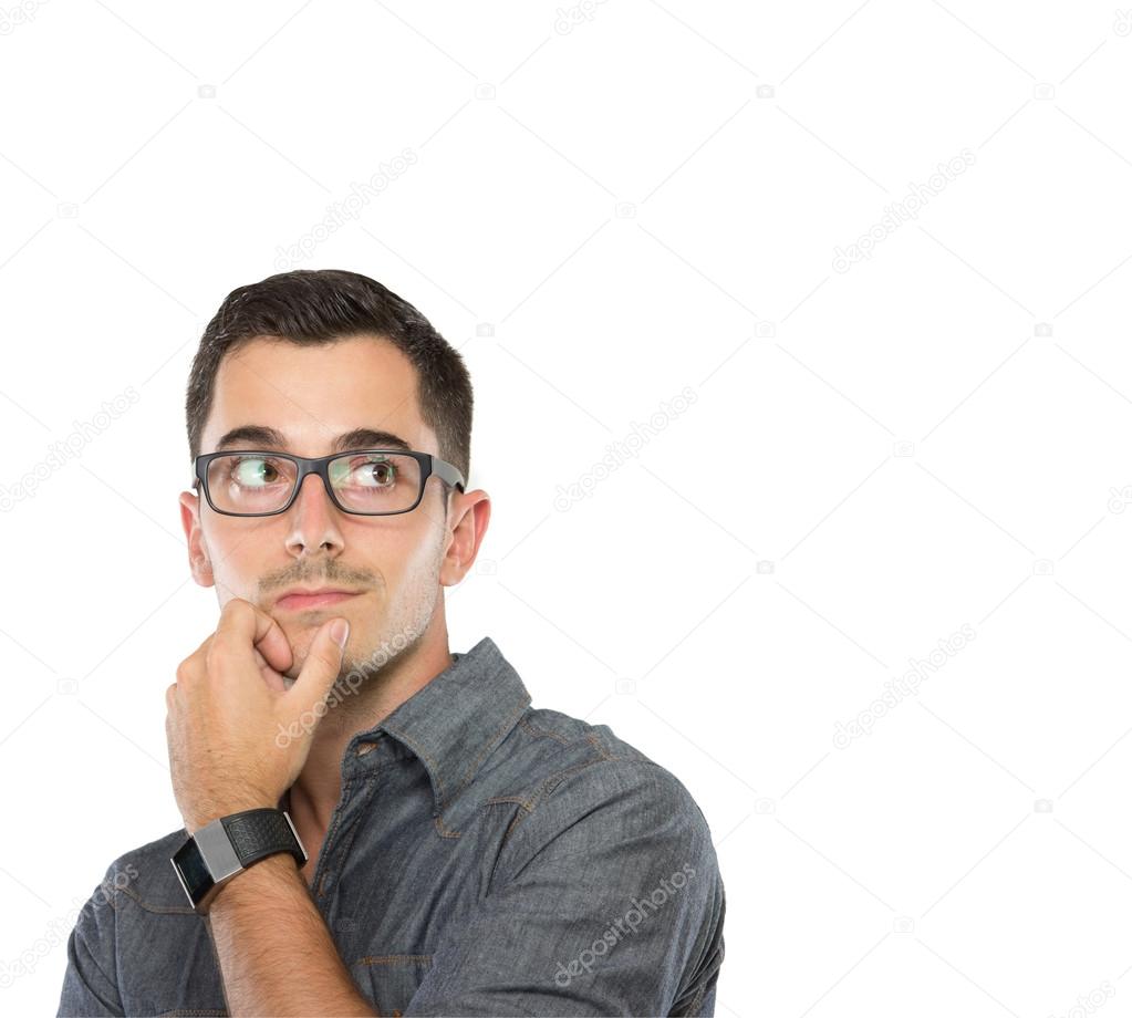 man thinking up to copy space