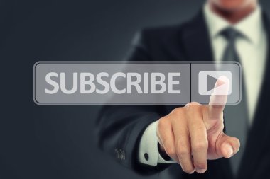 Sanal ekran düğmesini abone işadamı bas-konuþ