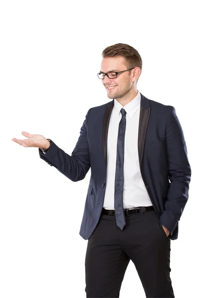 Biznesmen prezentacji ręką gest — Zdjęcie stockowe