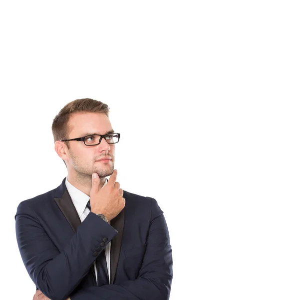 Businessman thinking, look away, finger on his chin — Stock Photo, Image