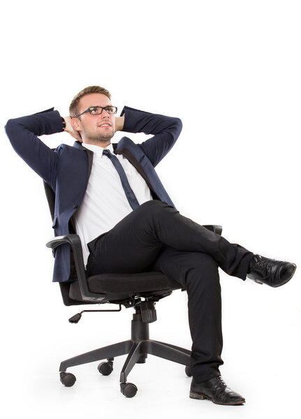 Businessman thinking on a chair