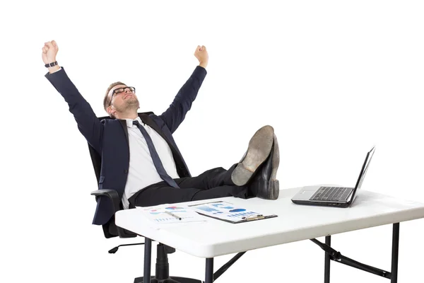 Businessman sitting, both foot on the table — Stock Photo, Image