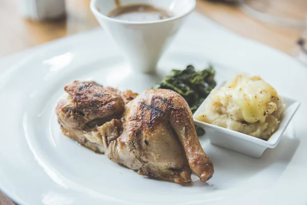 Roasted chicken with mashed potato and special sauce — Stok fotoğraf