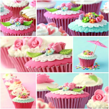 Çeşitli pinky ve kırmızı cupcake, kapat