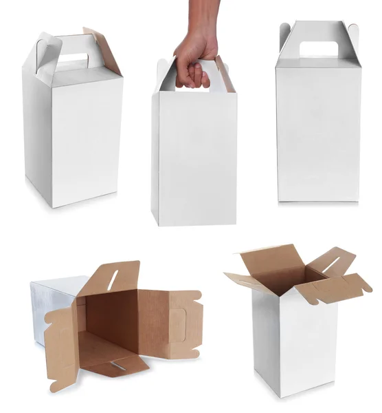Άδειο κουτί λευκό με λαβή — Φωτογραφία Αρχείου