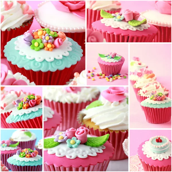 Çeşitli pinky ve kırmızı cupcake, kapat — Stok fotoğraf