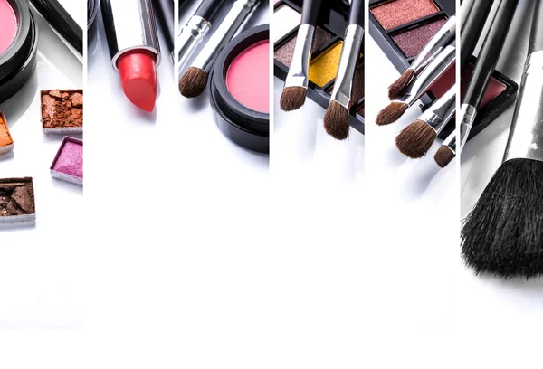 Kind of make up and its various brushes — Stock Photo, Image