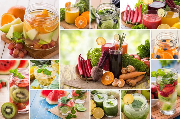 Juices and infused waters from various tropical fruit — Stock Photo, Image
