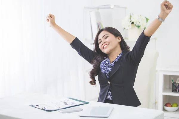 Sorrindo empresária trabalhando — Fotografia de Stock