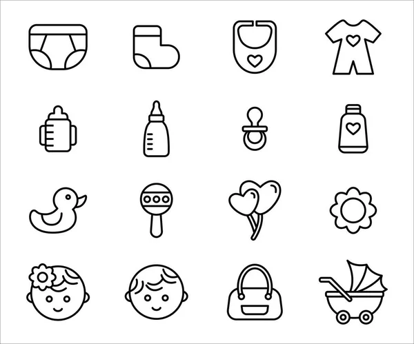 Simple Conjunto Artículos Suministros Para Bebés Related Vector Icon Graphic — Archivo Imágenes Vectoriales