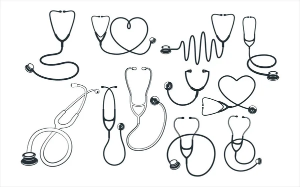 Assorted Medical Stethoscope Vector Graphic Design Template Set Sticker Decoration — Stock Vector