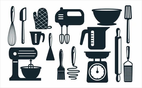 Baking Utensils Kitchen Equipment Vector Graphic Design Template Set Sticker — Stock Vector