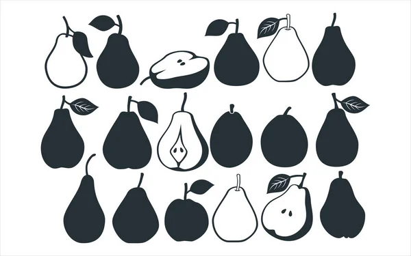 Pear Peach Fruit Vector Graphic Design Template Set Sticker Decoration — Stock Vector