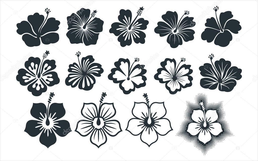hibiscus flower vector graphic design template set for sticker, decoration, cutting and print file