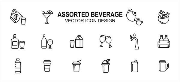 Einfache Reihe Von Verschiedenen Getränken Drink Vektor Symbol Benutzeroberfläche Grafik — Stockvektor