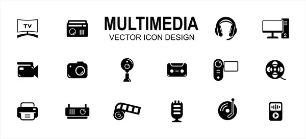 Multimedia Player Und Unterhaltungsbezogene Vektor Icon Benutzeroberfläche Grafikdesign Enthält Symbole — Stockvektor