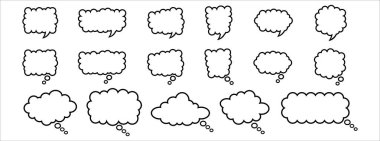 Cloud speech bubble. Comic thought thinking cloud bubble. Vector outline illustration set bundle. isolated on white background