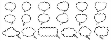 Cloud speech bubble. Comic thought thinking cloud bubble. Vector outline illustration set bundle. isolated on white background