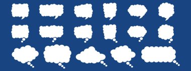 Cloud speech bubble. Comic thought thinking cloud bubble. Vector solid shape illustration set bundle. Isolated on blue background