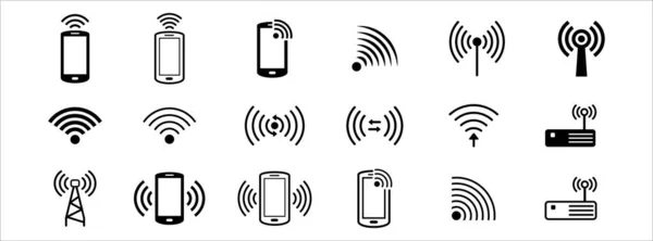 Téléphone Sans Fil Connexion Internet Données Vectoriel Icône Ensemble Contient — Image vectorielle