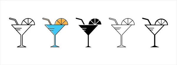 Cóctel Bebida Icono Vector Conjunto Tequila Tónico Vidrio Con Ilustración — Archivo Imágenes Vectoriales