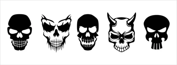 Cráneo Vector Halloween Conjunto Calavera Llamas Cabeza Tatuaje Ilustración Smirk — Vector de stock