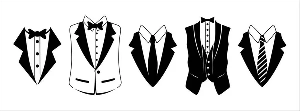 Conjunto Ilustrações Desenho Vetorial Terno Smoking Vestido Cavalheiro Formal Isolado —  Vetores de Stock