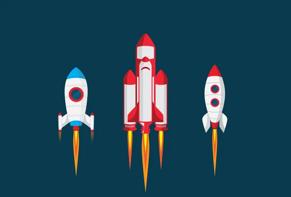 Raketová Kosmická Loď Vesmírný Kyvadlový Vektor Plochý Design Ilustrace — Stockový vektor