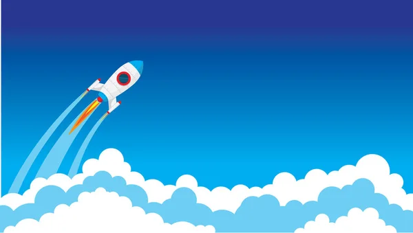 Rocket Spaceship Flying Space Vector Illustration Blue Sky Clouds — Stock Vector