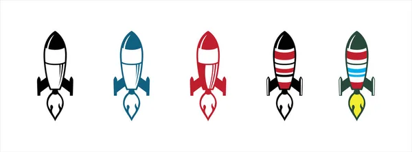 Rocket Spaceship Vector Illustration Set Retro Cartoon Style Graphic Design — Stock Vector