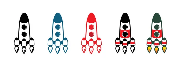 Rocket Spaceship Vector Illustration Set Retro Cartoon Style Graphic Design — Stock Vector