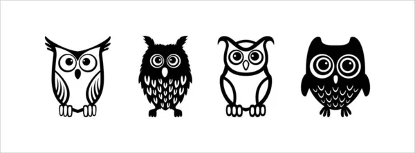 Owl Cartoon Vector Set Owlet Cute Mascot Design Illustration — Stock Vector