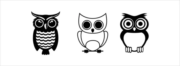 Baykuş Çizgi Film Vektör Seti Owlet Şirin Maskot Tasarımı Çizimi — Stok Vektör