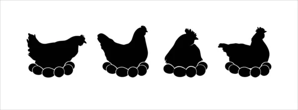 Hen Silhouettes Vector Set 닭고기는 삽화를 — 스톡 벡터