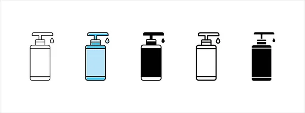 Handzeep Dispenser Fles Pictogram Set Ontsmettingsgel Pomp Fles Pictogram Voorraadillustratie — Stockvector