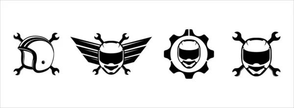 Ensemble Icônes Vectorielles Casque Moto Modèle Badge Signe Équipe Course — Image vectorielle