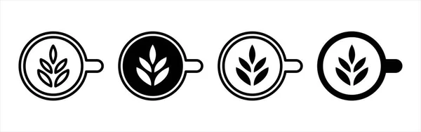 Kaffe Latte Konst Ikon Kaffekopp Latte Konst Ikoner Vektor Uppsättning — Stock vektor
