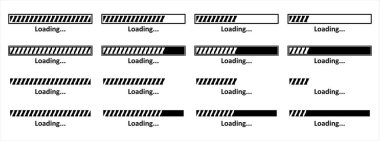Çubuk simgesi yükleniyor. İşlem çubuğu vektör simgeleri yükleniyor. Veri yükleme çubuğu kaydırma vektör çizimi. İndirme işlemi sürüyor. Yükleme durumu.